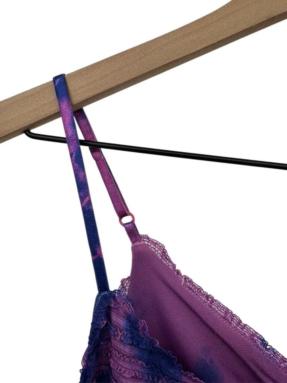 Vintage 90s Monah Li Tie-Dye Silk Slip Dress With Lace Velvet Pink & Purple - Picture 4 of 16